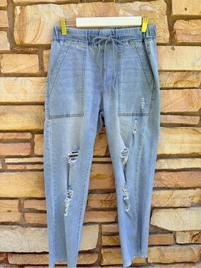 Classic GoGo Light Wash Distressed Drawstring Jogger Jeans size 7